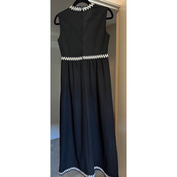 Vintage 1970s Boho A-Line Black Maxi Dress Silver Applique Trim Size M - Picture 6 of 10